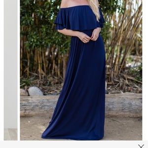Pink blush Navy Off Shoulder Ruffle Maxi